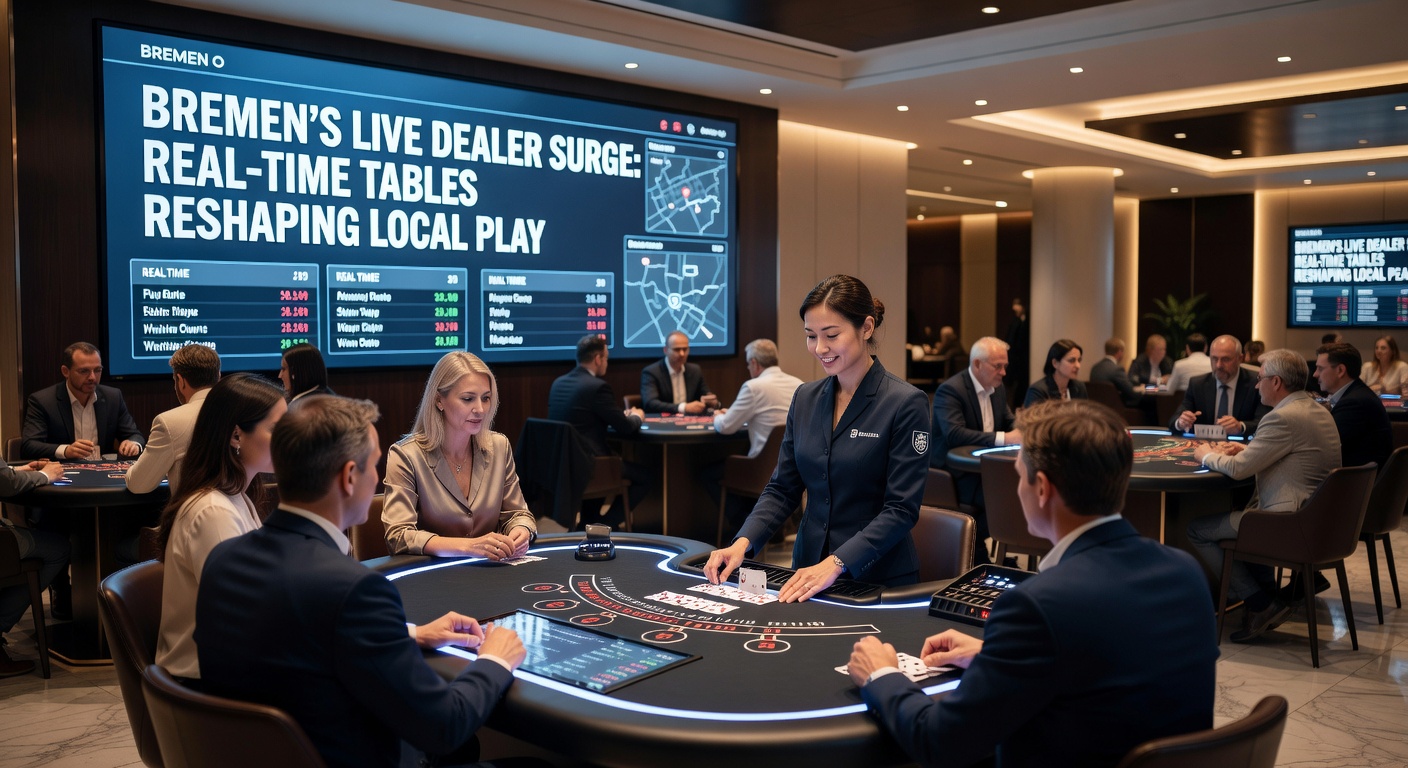 Live-Dealer-Tisch mit Roulette in einem bremer Casino-Studio, Spieler am Bildschirm sichtbar